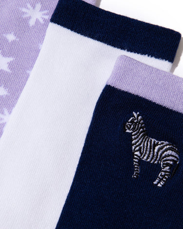 Lilac Zebra, Star & Plain Socks, Pack of 3